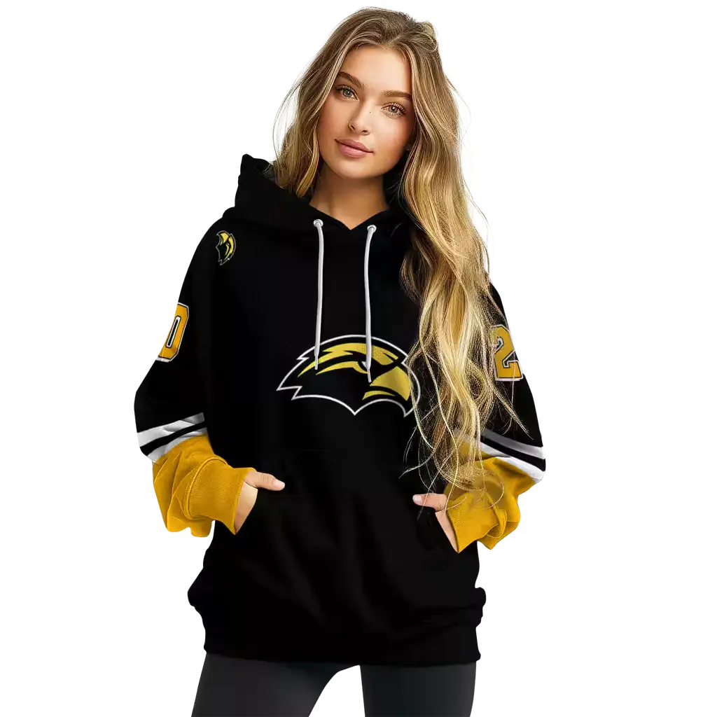 custom southern miss golden eagles striped sleeves black hoodie high quality custom southern miss golden eagles striped sleeves black hoodie high quality