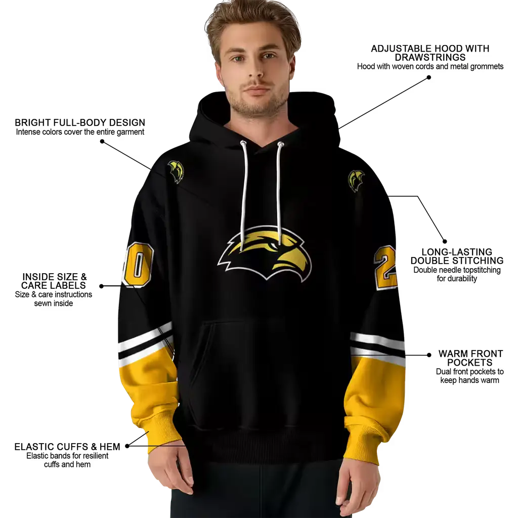 custom southern miss golden eagles striped sleeves black hoodie latest model custom southern miss golden eagles striped sleeves black hoodie latest model