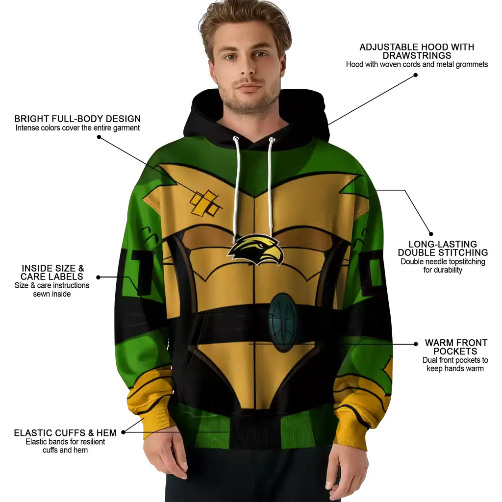 custom southern miss golden eagles superhero armor black green hoodie latest model custom southern miss golden eagles superhero armor black green hoodie latest model
