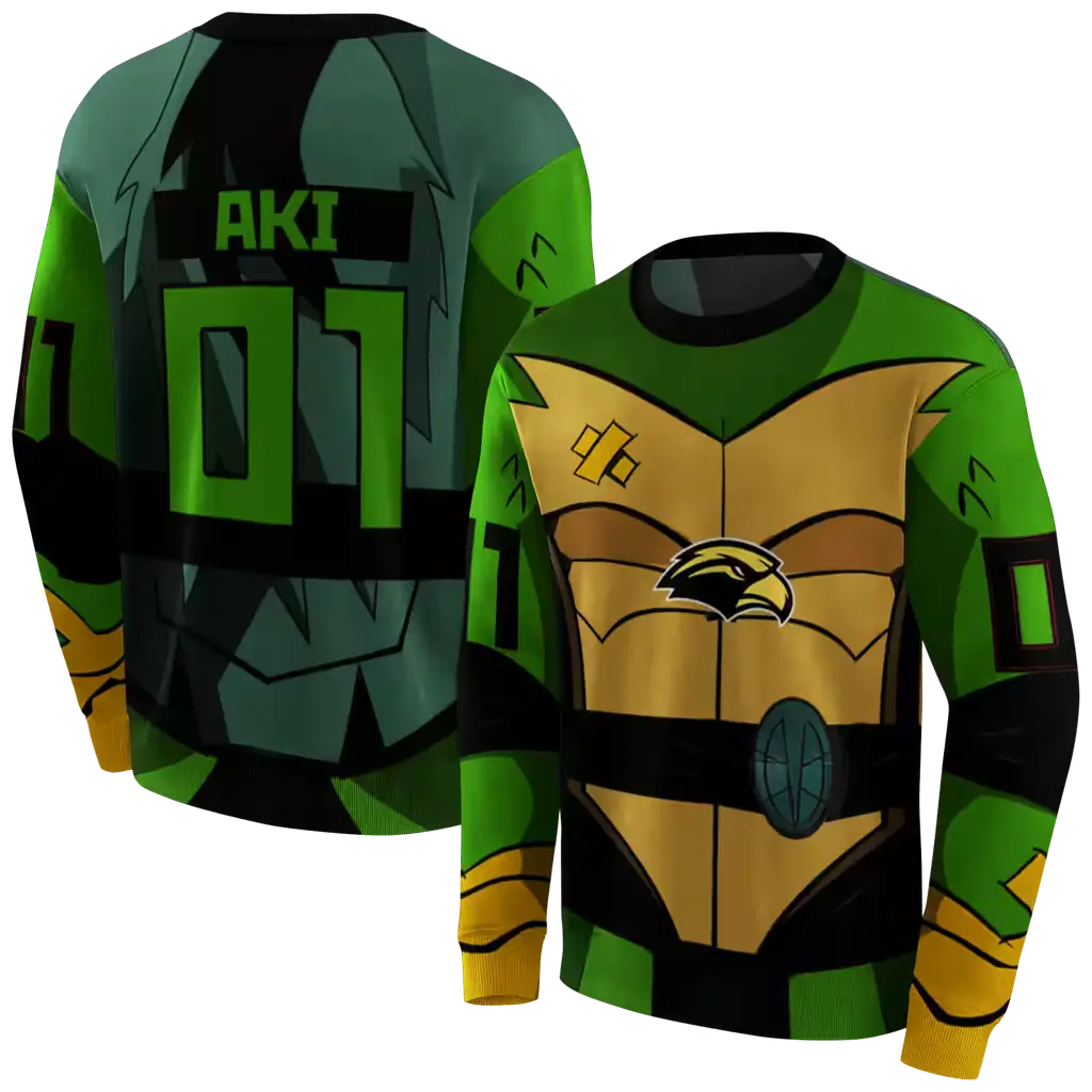 custom southern miss golden eagles superhero armor black green hoodie premium grade custom southern miss golden eagles superhero armor black green hoodie premium grade