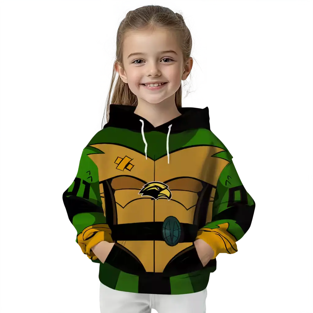 custom southern miss golden eagles superhero armor black green hoodie top rated custom southern miss golden eagles superhero armor black green hoodie top rated