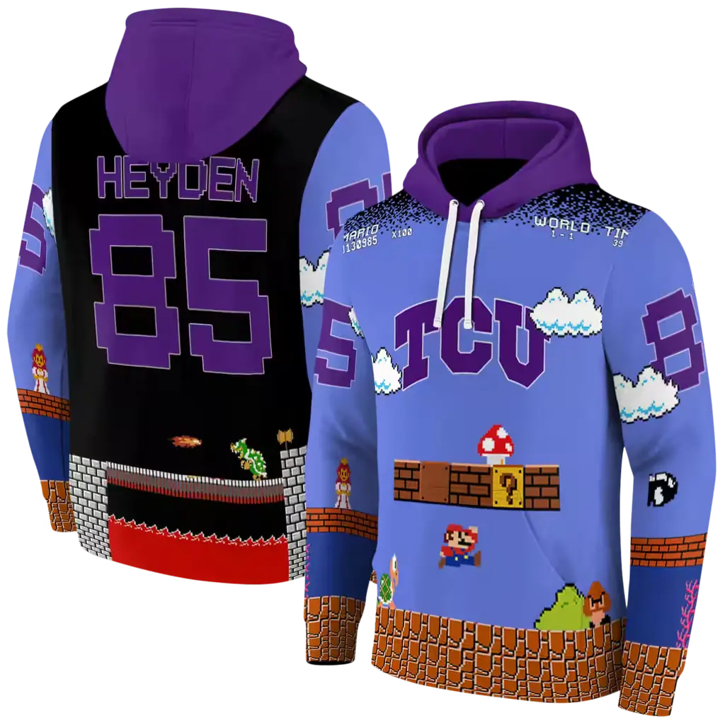 custom tcu horned frogs mario blue black hoodie fashion forward custom tcu horned frogs mario blue black hoodie fashion forward