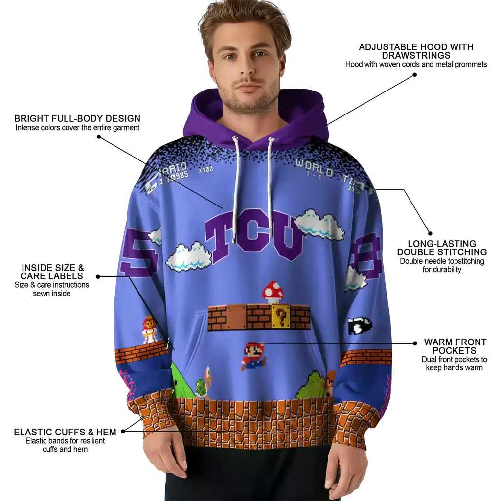 custom tcu horned frogs mario blue black hoodie latest model custom tcu horned frogs mario blue black hoodie latest model