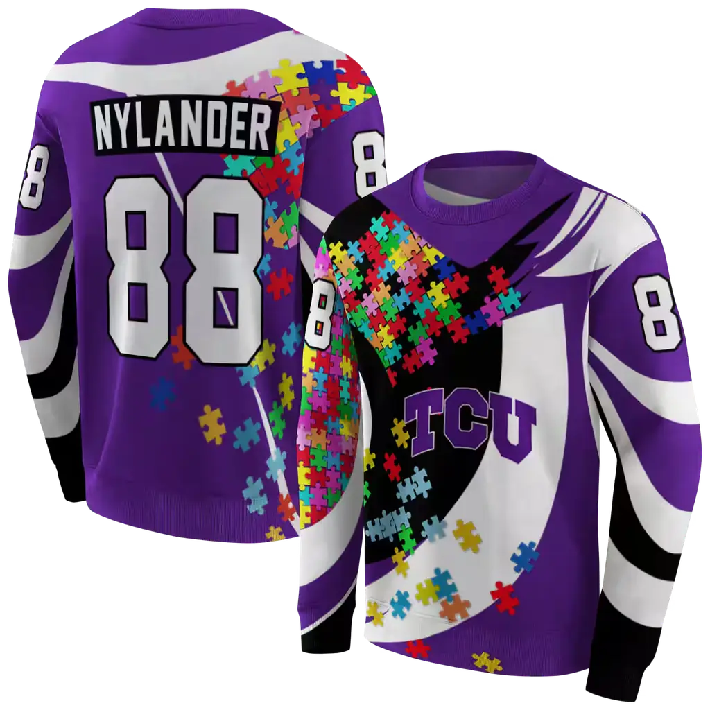 custom tcu horned frogs puzzle pieces purple hoodie premium grade custom tcu horned frogs puzzle pieces purple hoodie premium grade