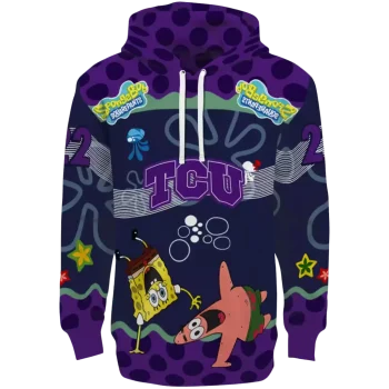 custom tcu horned frogs spongebob patrick star purple navy hoodie best selling