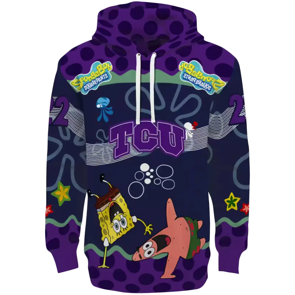 custom tcu horned frogs spongebob patrick star purple navy hoodie best selling custom tcu horned frogs spongebob patrick star purple navy hoodie best selling