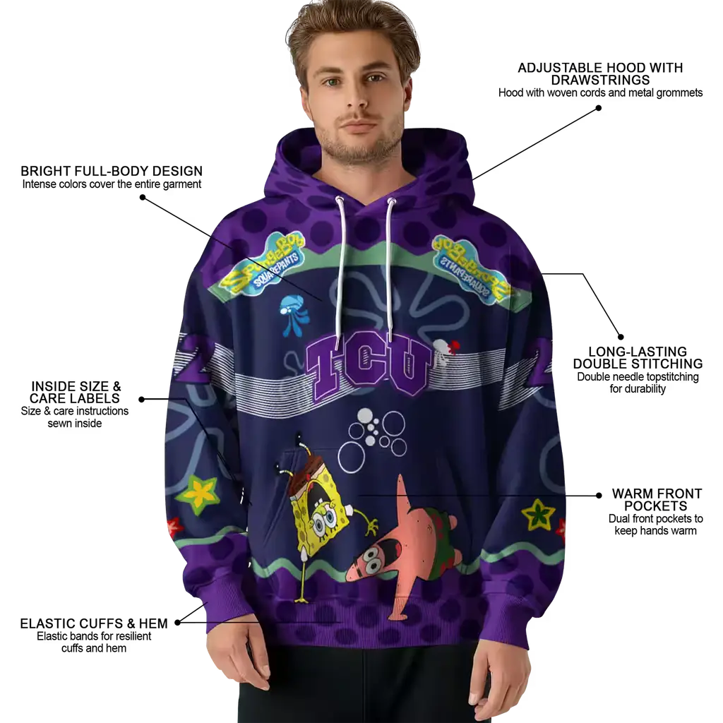 custom tcu horned frogs spongebob patrick star purple navy hoodie latest model custom tcu horned frogs spongebob patrick star purple navy hoodie latest model