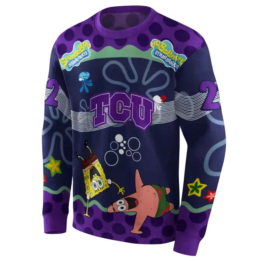 custom tcu horned frogs spongebob patrick star purple navy hoodie new arrival custom tcu horned frogs spongebob patrick star purple navy hoodie new arrival