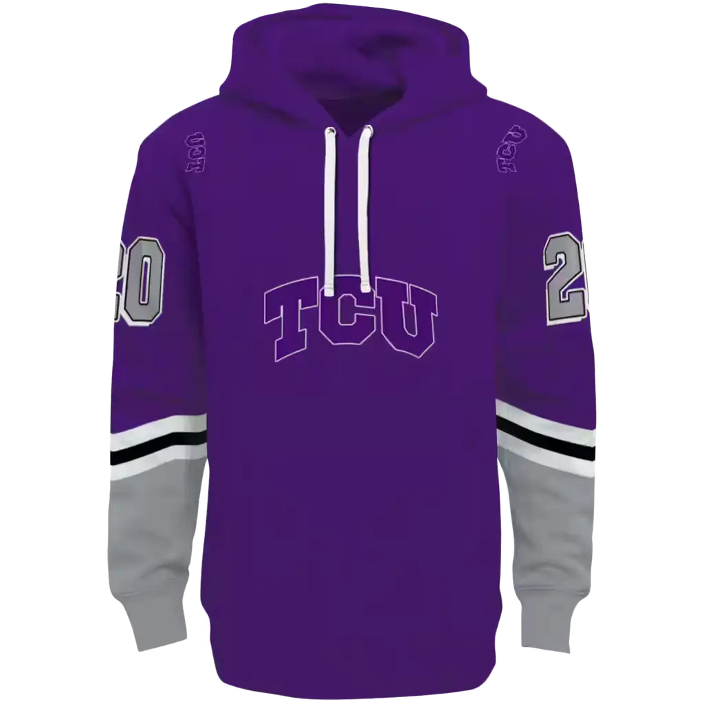 custom tcu horned frogs striped sleeves purple hoodie best selling custom tcu horned frogs striped sleeves purple hoodie best selling