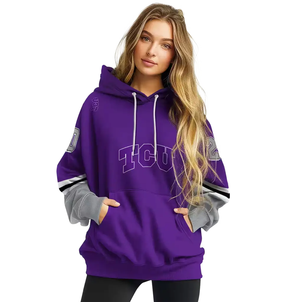 custom tcu horned frogs striped sleeves purple hoodie high quality custom tcu horned frogs striped sleeves purple hoodie high quality