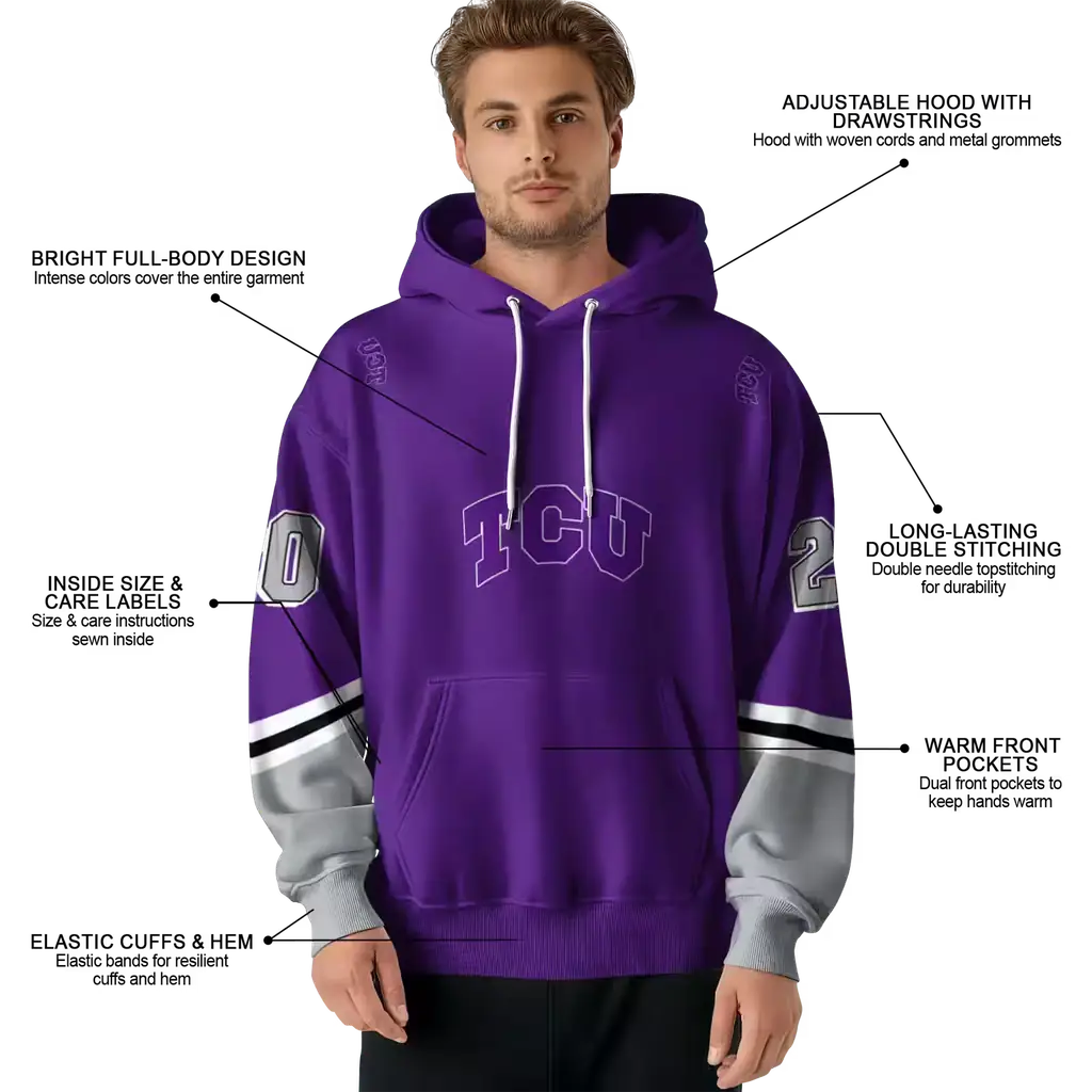 custom tcu horned frogs striped sleeves purple hoodie latest model custom tcu horned frogs striped sleeves purple hoodie latest model