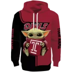 custom temple owls baby yoda red black hoodie best selling