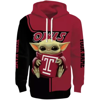 custom temple owls baby yoda red black hoodie best selling