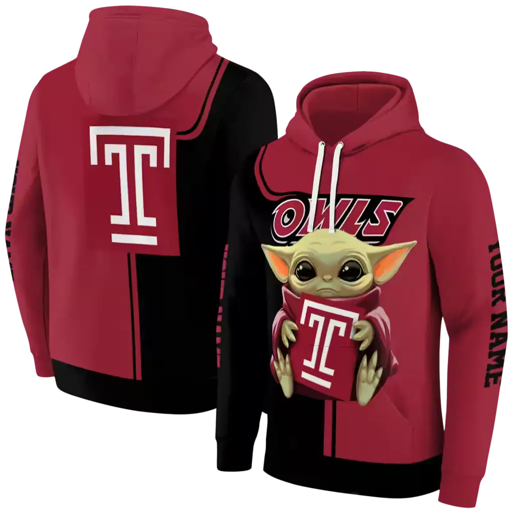 custom temple owls baby yoda red black hoodie fashion forward custom temple owls baby yoda red black hoodie fashion forward