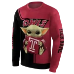 custom temple owls baby yoda red black hoodie best selling