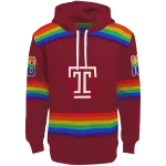 custom temple owls rainbow stripes red hoodie best selling