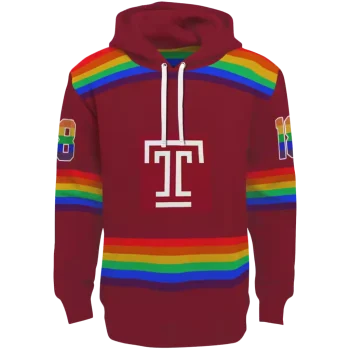 custom temple owls rainbow stripes red hoodie best selling