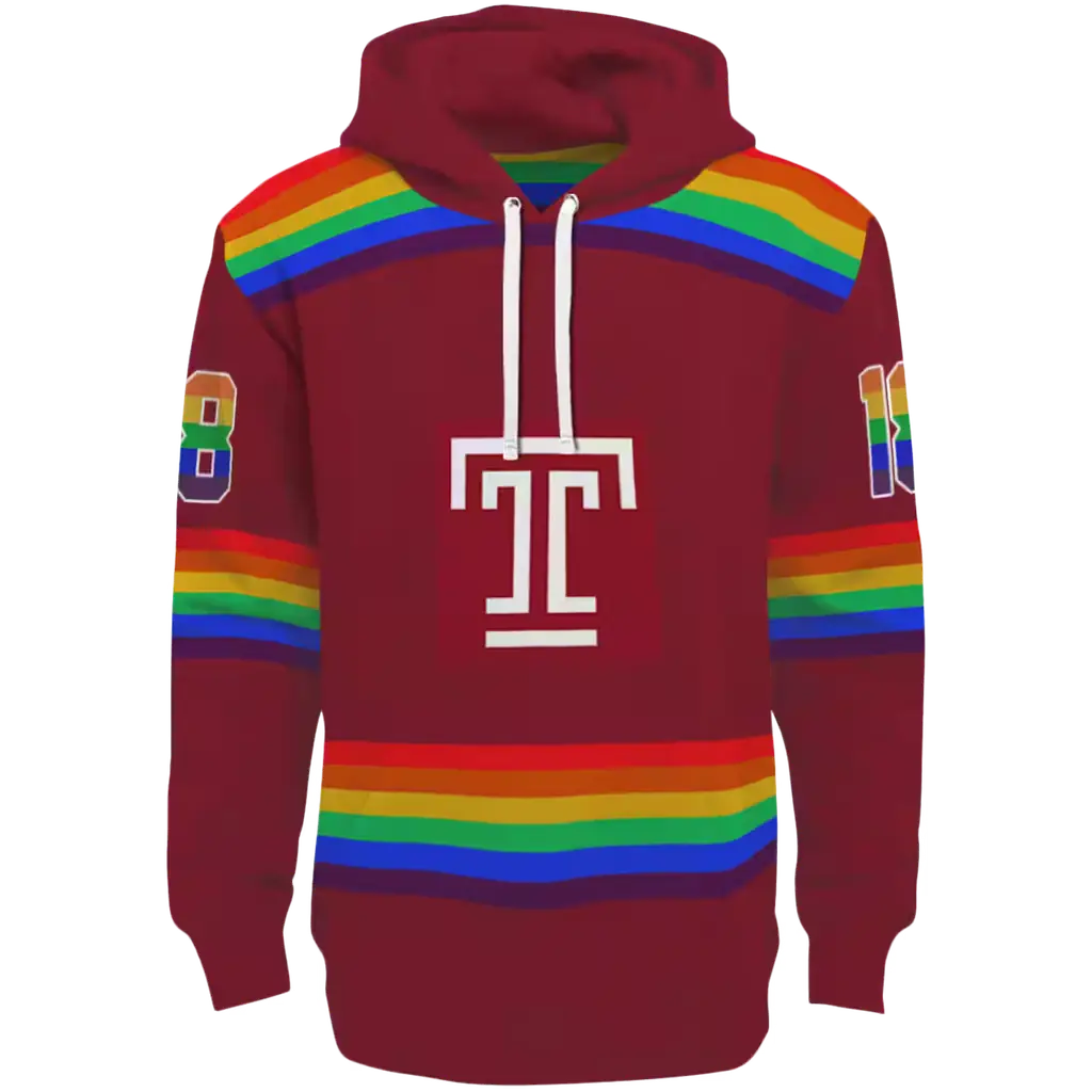 custom temple owls rainbow stripes red hoodie best selling custom temple owls rainbow stripes red hoodie best selling