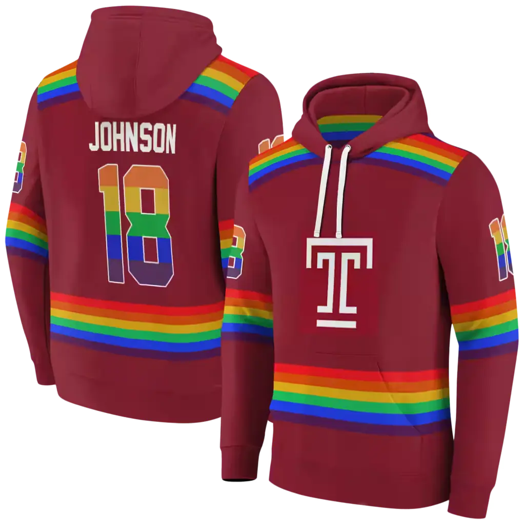 custom temple owls rainbow stripes red hoodie fashion forward custom temple owls rainbow stripes red hoodie fashion forward
