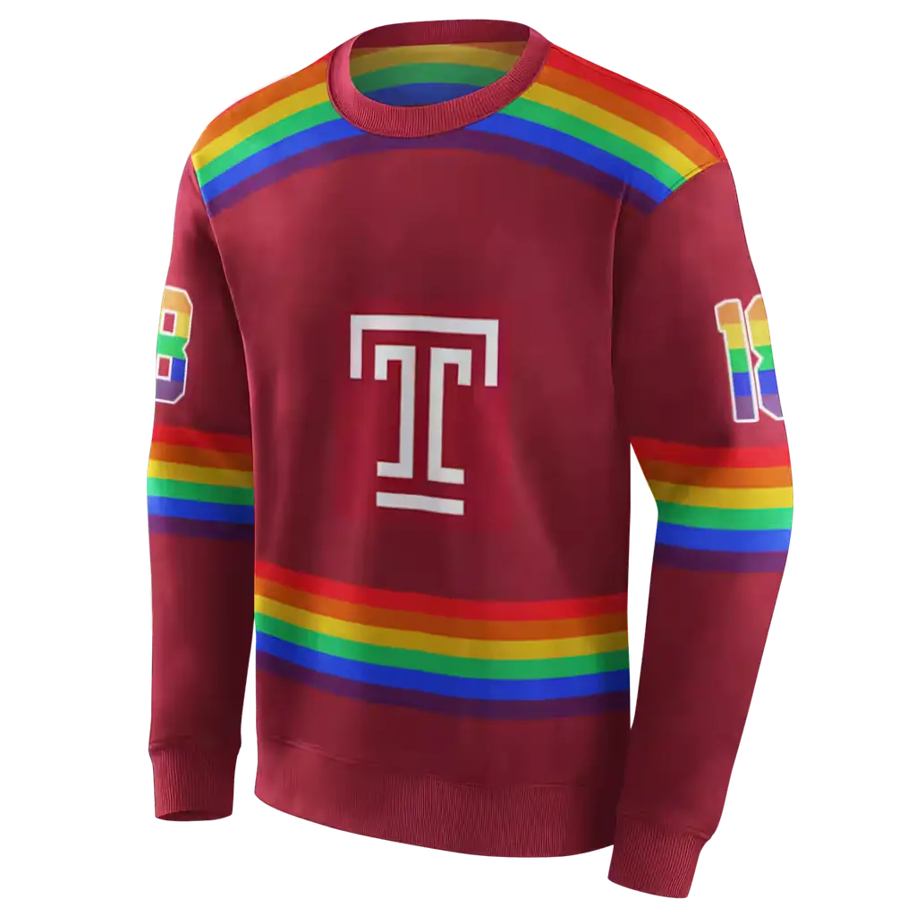 custom temple owls rainbow stripes red hoodie new arrival custom temple owls rainbow stripes red hoodie new arrival