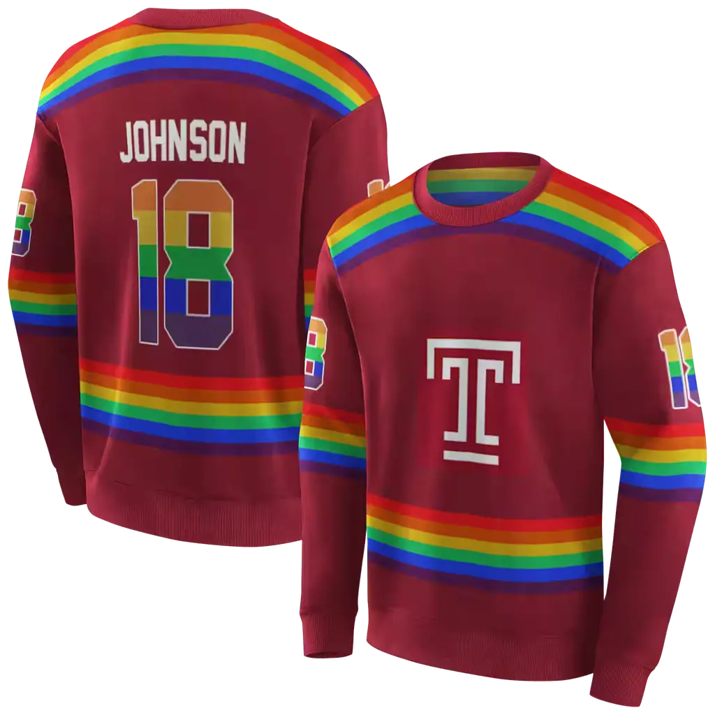 custom temple owls rainbow stripes red hoodie premium grade custom temple owls rainbow stripes red hoodie premium grade