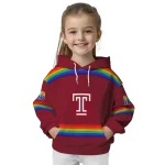 custom temple owls rainbow stripes red hoodie best selling