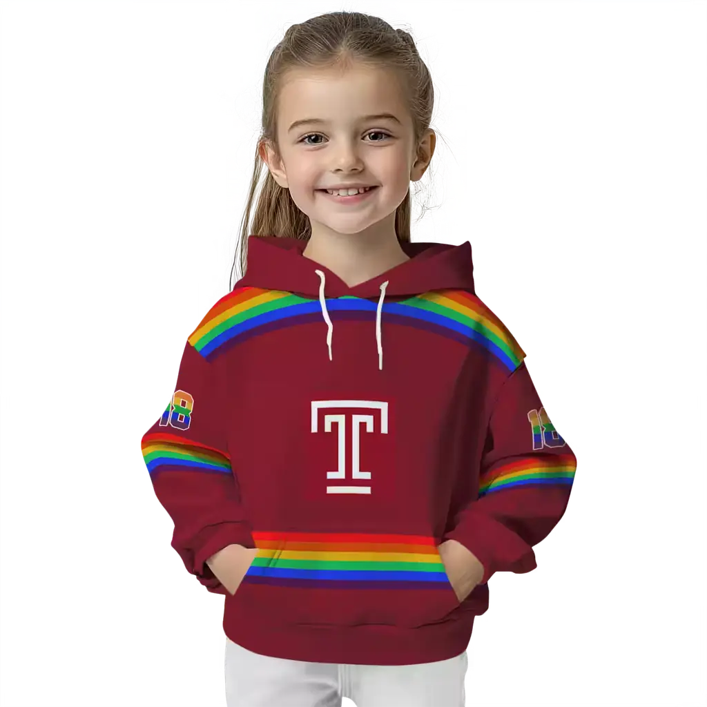 custom temple owls rainbow stripes red hoodie top rated custom temple owls rainbow stripes red hoodie top rated