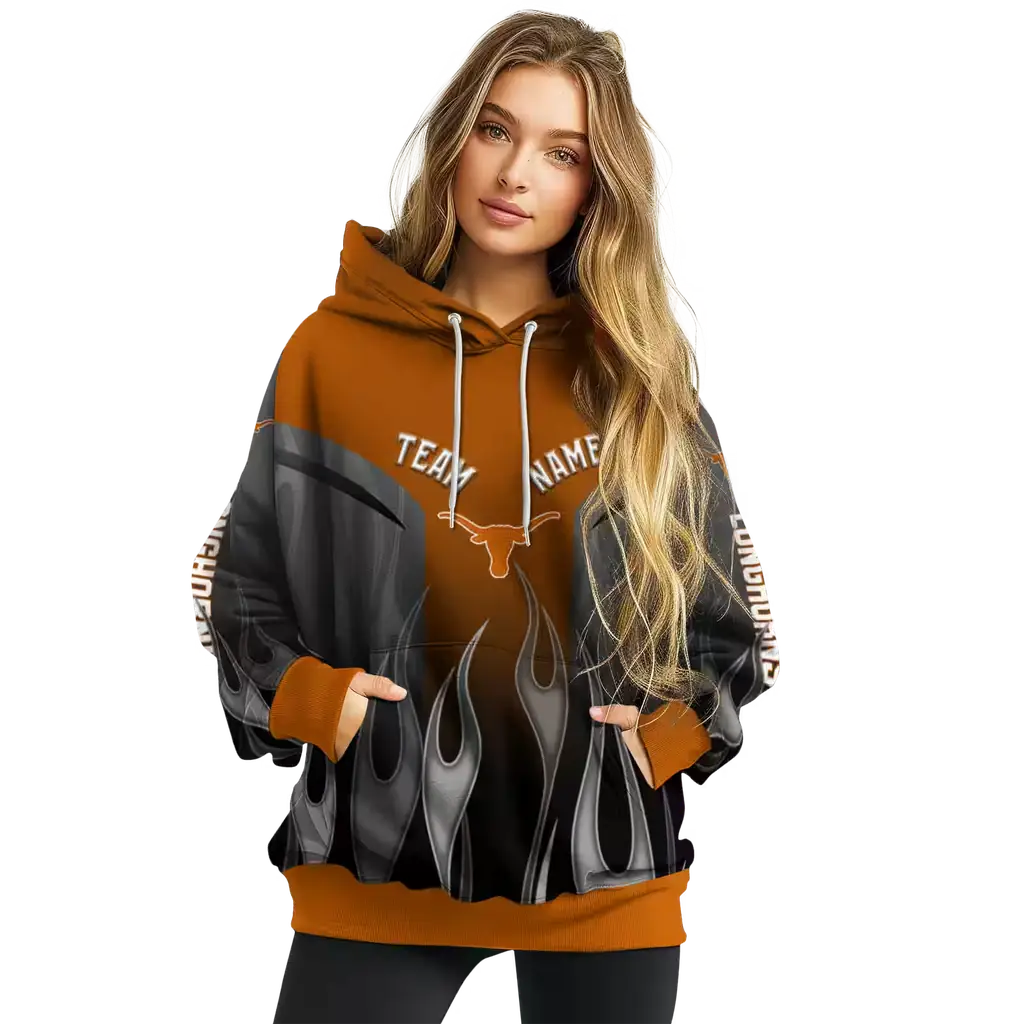 custom texas longhorns flame design orange hoodie high quality custom texas longhorns flame design orange hoodie high quality