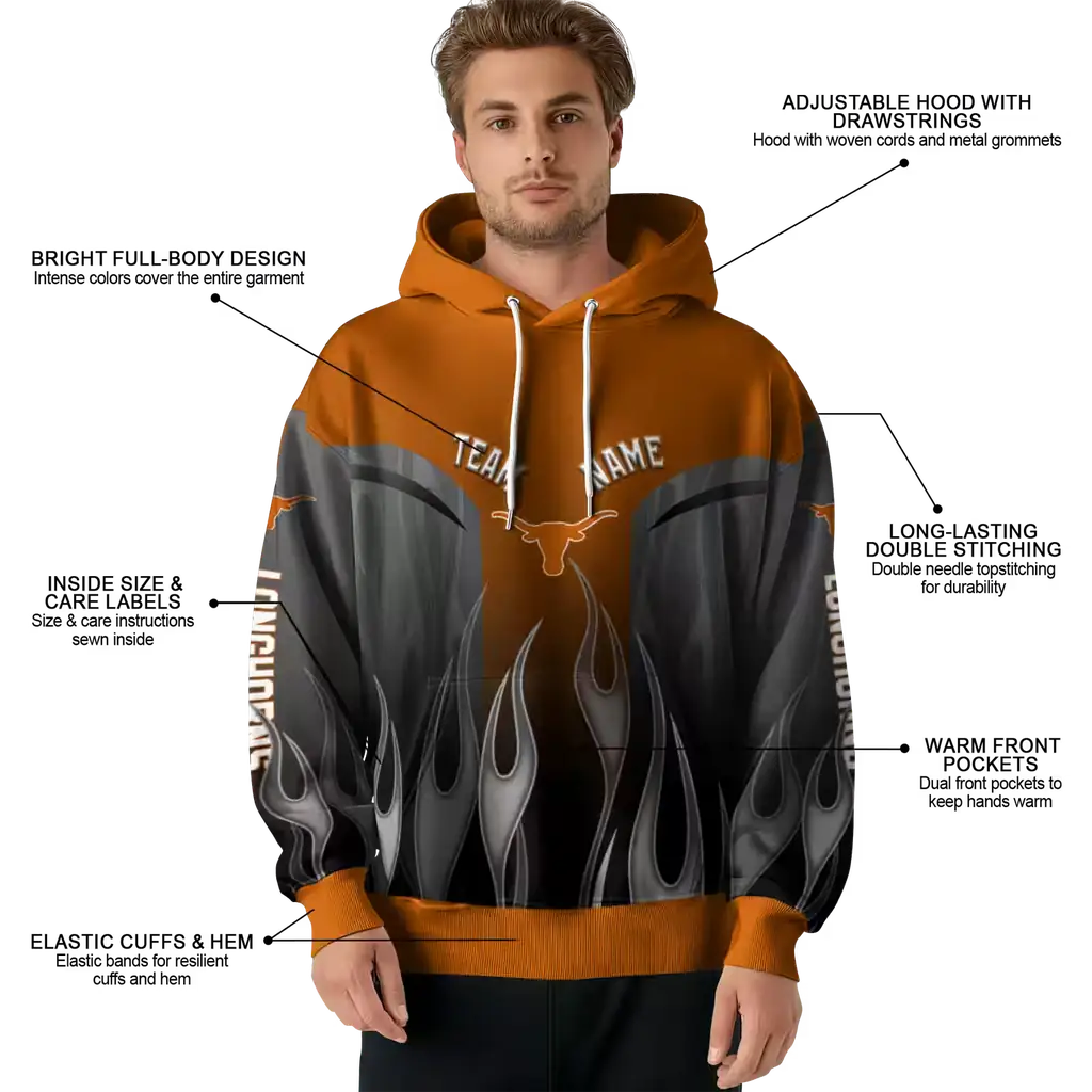custom texas longhorns flame design orange hoodie latest model custom texas longhorns flame design orange hoodie latest model