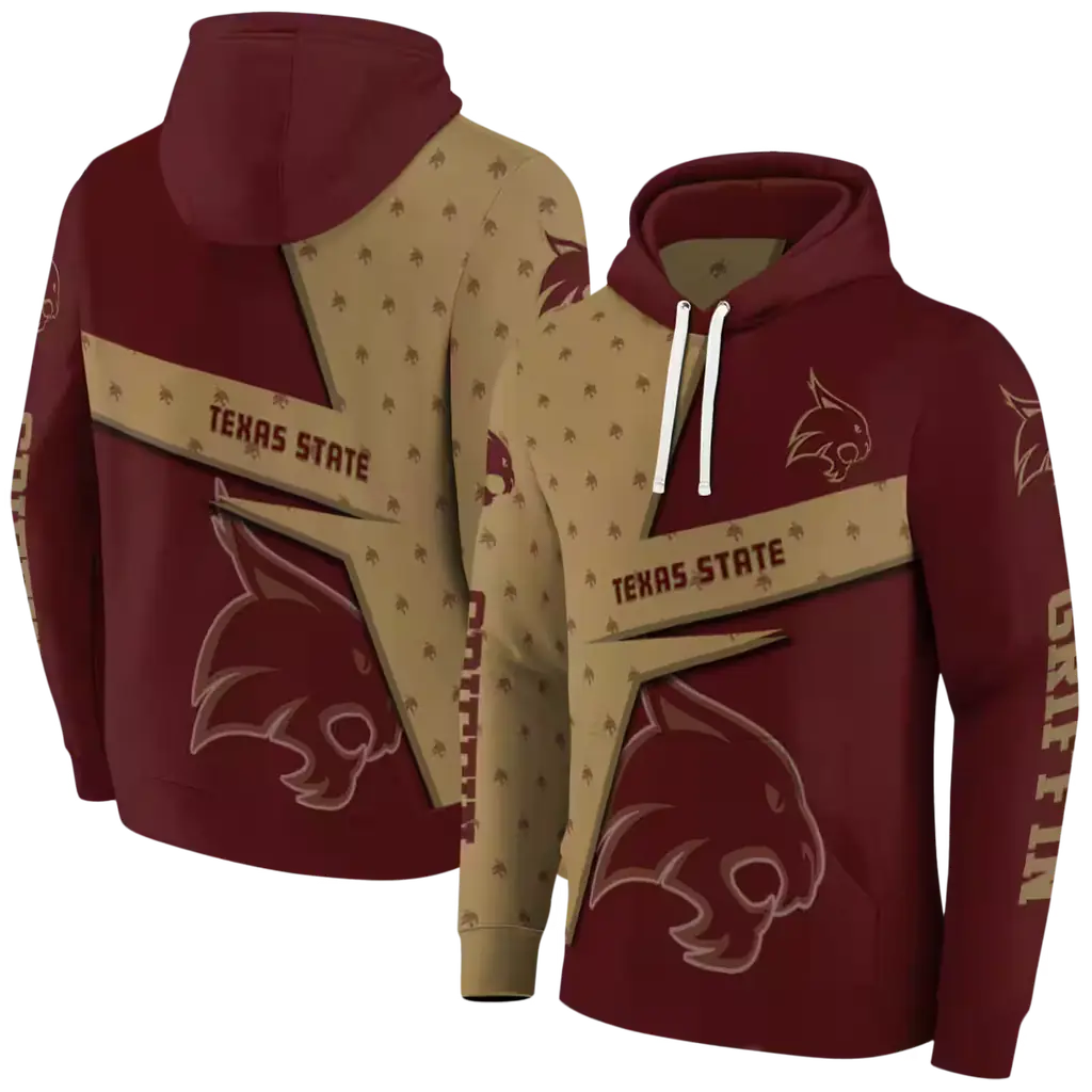 custom texas state bobcats abstract shape maroon hoodie fashion forward custom texas state bobcats abstract shape maroon hoodie fashion forward