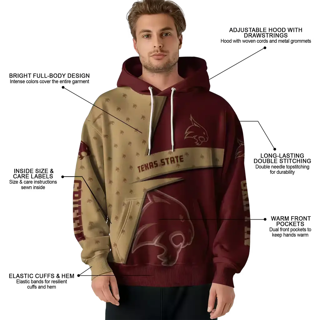 custom texas state bobcats abstract shape maroon hoodie latest model custom texas state bobcats abstract shape maroon hoodie latest model