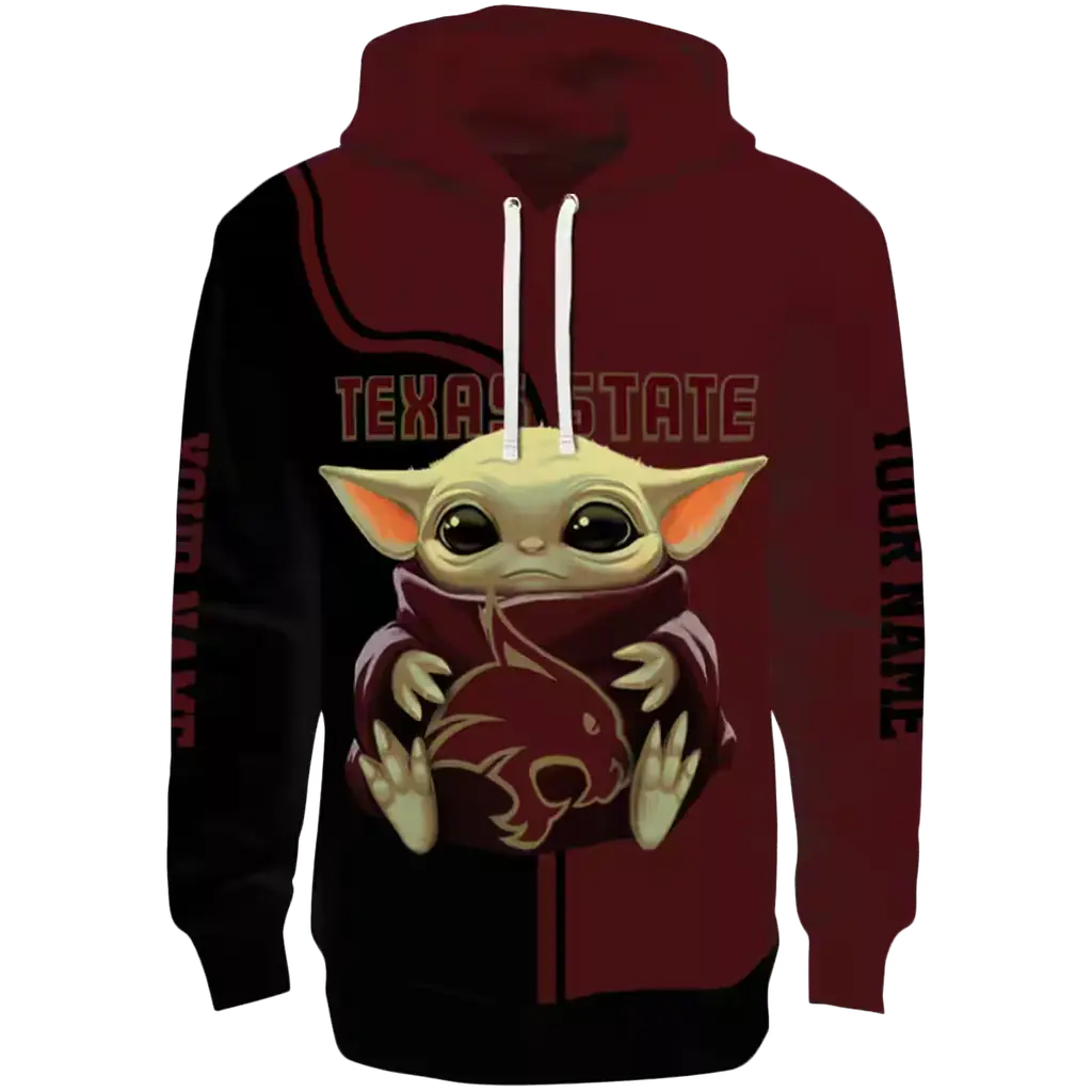 custom texas state bobcats baby yoda maroon black hoodie best selling custom texas state bobcats baby yoda maroon black hoodie best selling