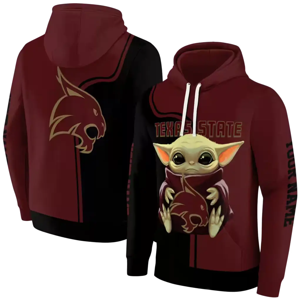 custom texas state bobcats baby yoda maroon black hoodie fashion forward custom texas state bobcats baby yoda maroon black hoodie fashion forward