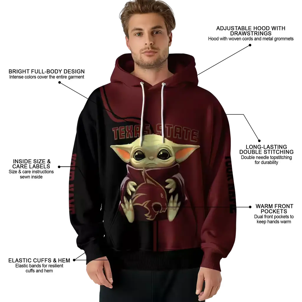 custom texas state bobcats baby yoda maroon black hoodie latest model custom texas state bobcats baby yoda maroon black hoodie latest model