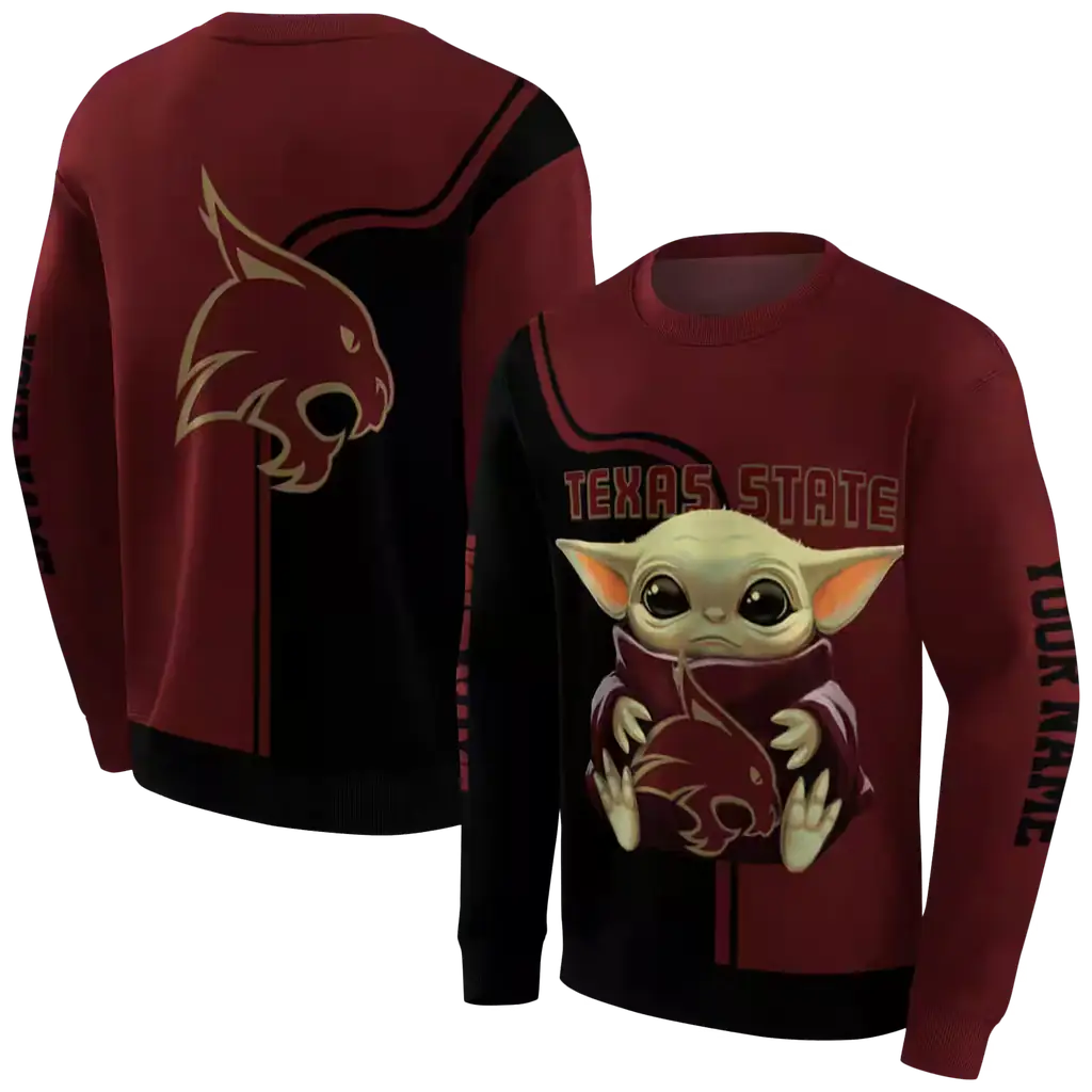 custom texas state bobcats baby yoda maroon black hoodie premium grade custom texas state bobcats baby yoda maroon black hoodie premium grade