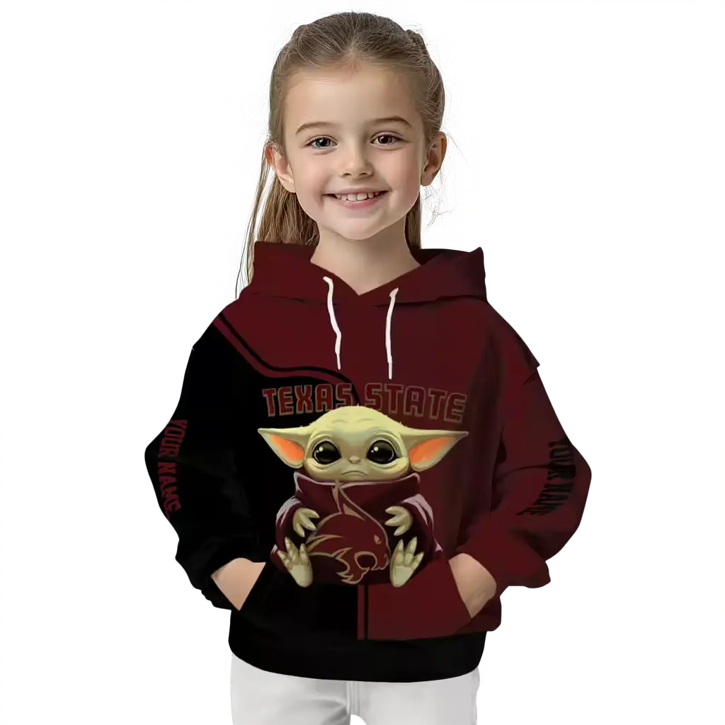 custom texas state bobcats baby yoda maroon black hoodie top rated custom texas state bobcats baby yoda maroon black hoodie top rated