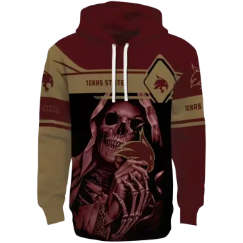 custom texas state bobcats grim reaper maroon black hoodie best selling