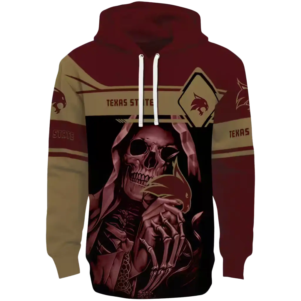 custom texas state bobcats grim reaper maroon black hoodie best selling custom texas state bobcats grim reaper maroon black hoodie best selling