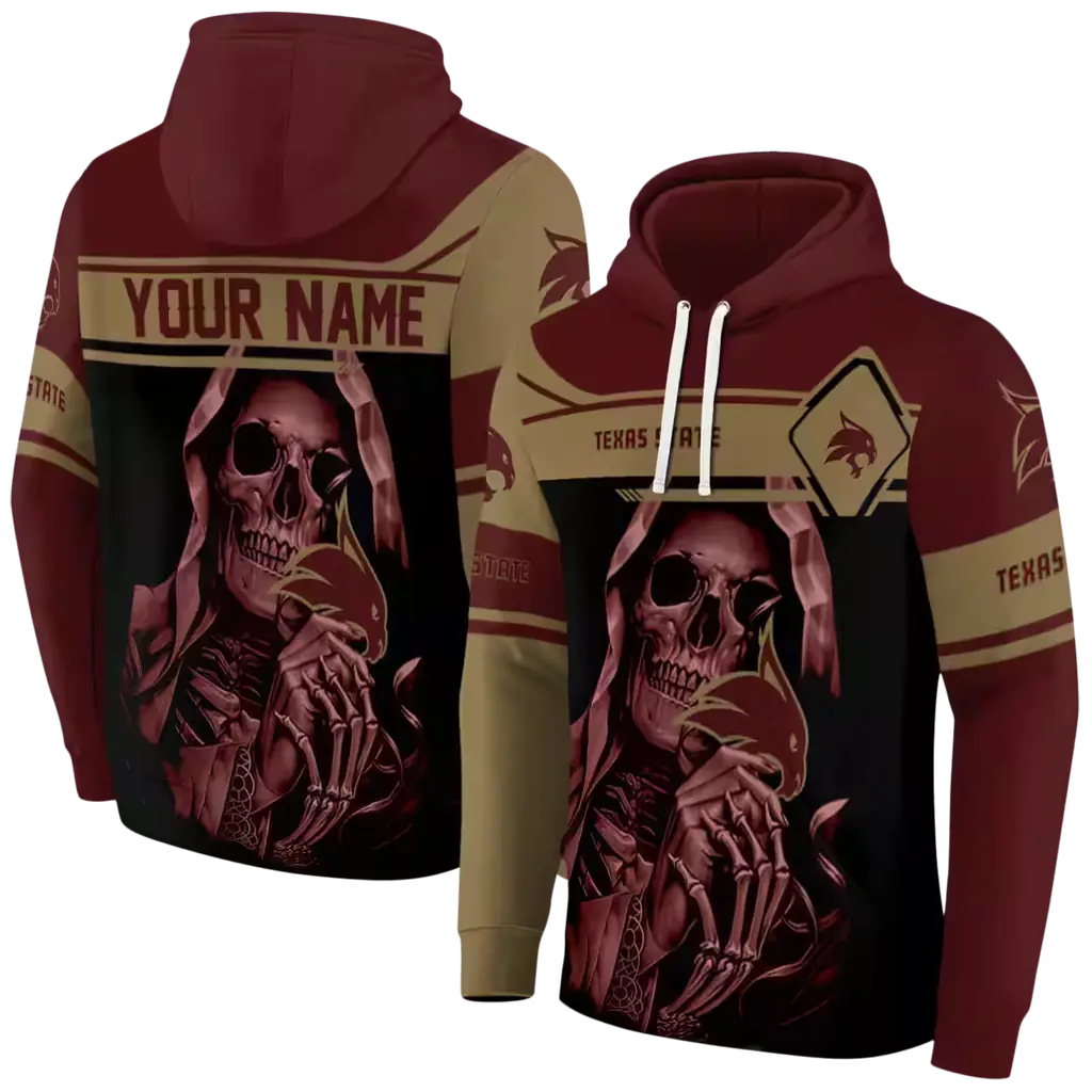 custom texas state bobcats grim reaper maroon black hoodie fashion forward custom texas state bobcats grim reaper maroon black hoodie fashion forward