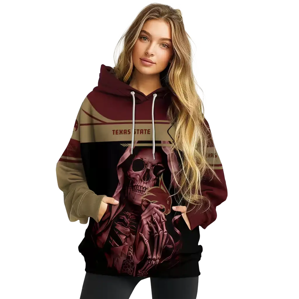 custom texas state bobcats grim reaper maroon black hoodie high quality custom texas state bobcats grim reaper maroon black hoodie high quality