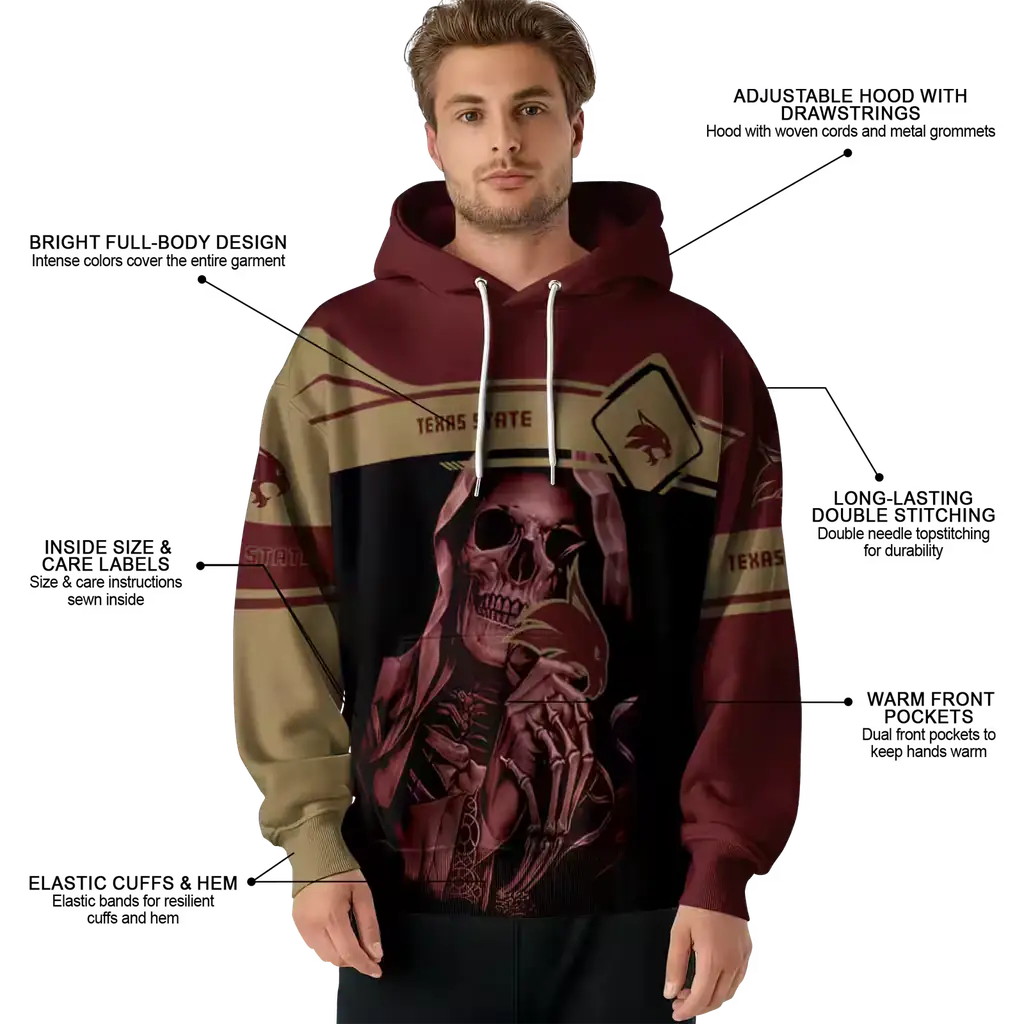 custom texas state bobcats grim reaper maroon black hoodie latest model custom texas state bobcats grim reaper maroon black hoodie latest model