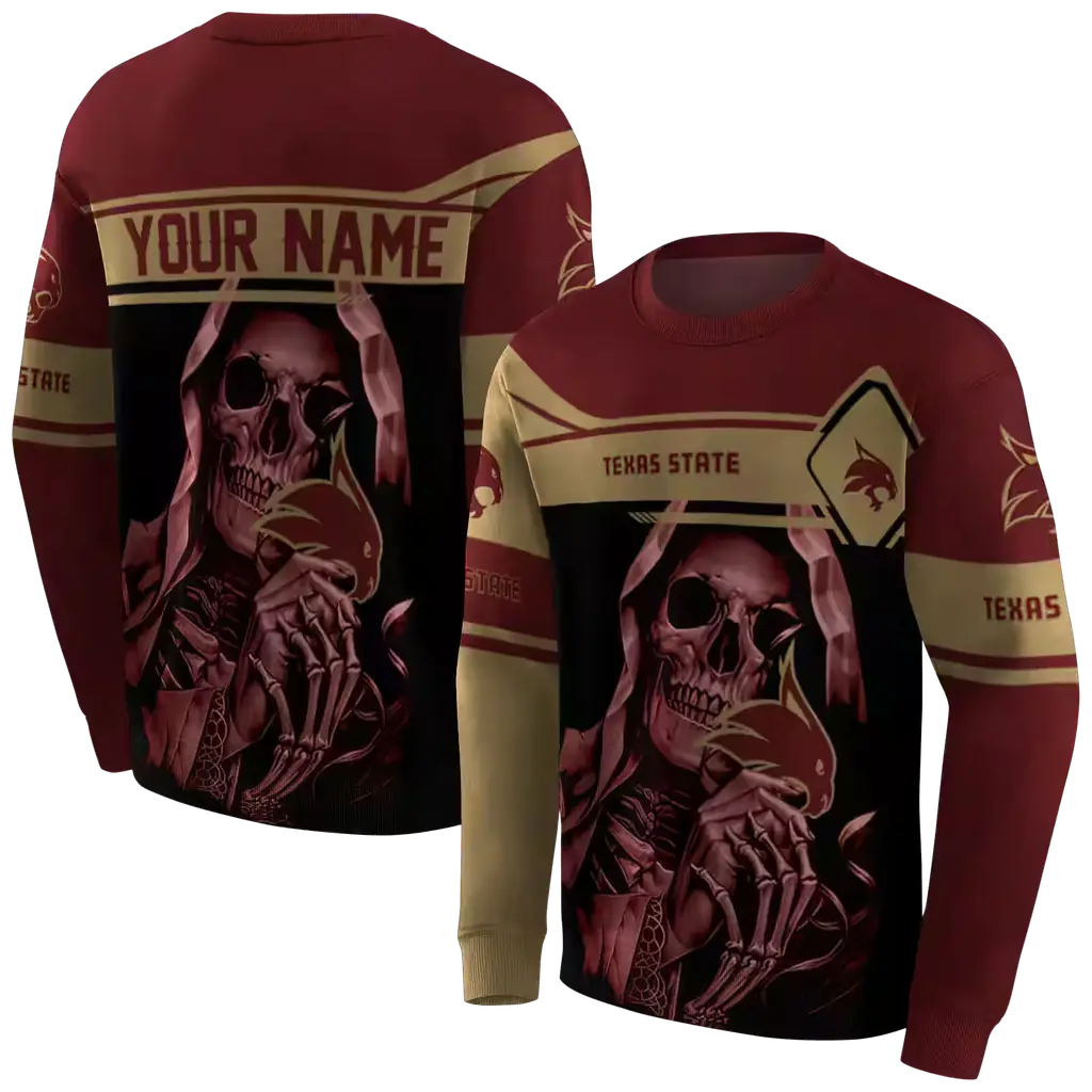 custom texas state bobcats grim reaper maroon black hoodie premium grade custom texas state bobcats grim reaper maroon black hoodie premium grade