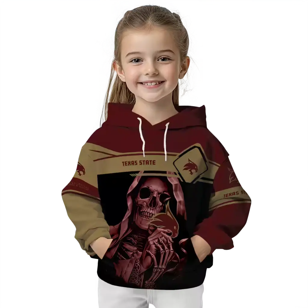 custom texas state bobcats grim reaper maroon black hoodie top rated custom texas state bobcats grim reaper maroon black hoodie top rated