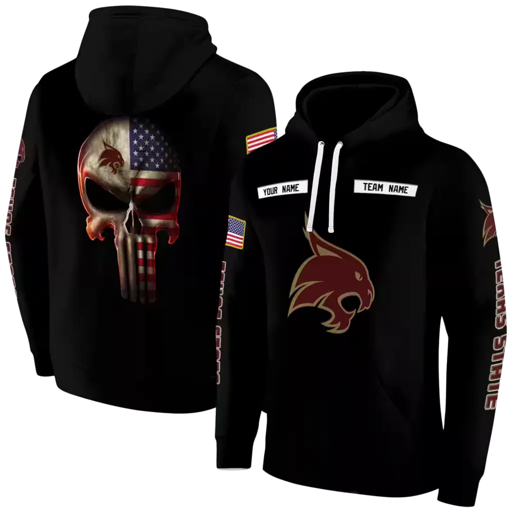 custom texas state bobcats punisher skull black hoodie fashion forward custom texas state bobcats punisher skull black hoodie fashion forward