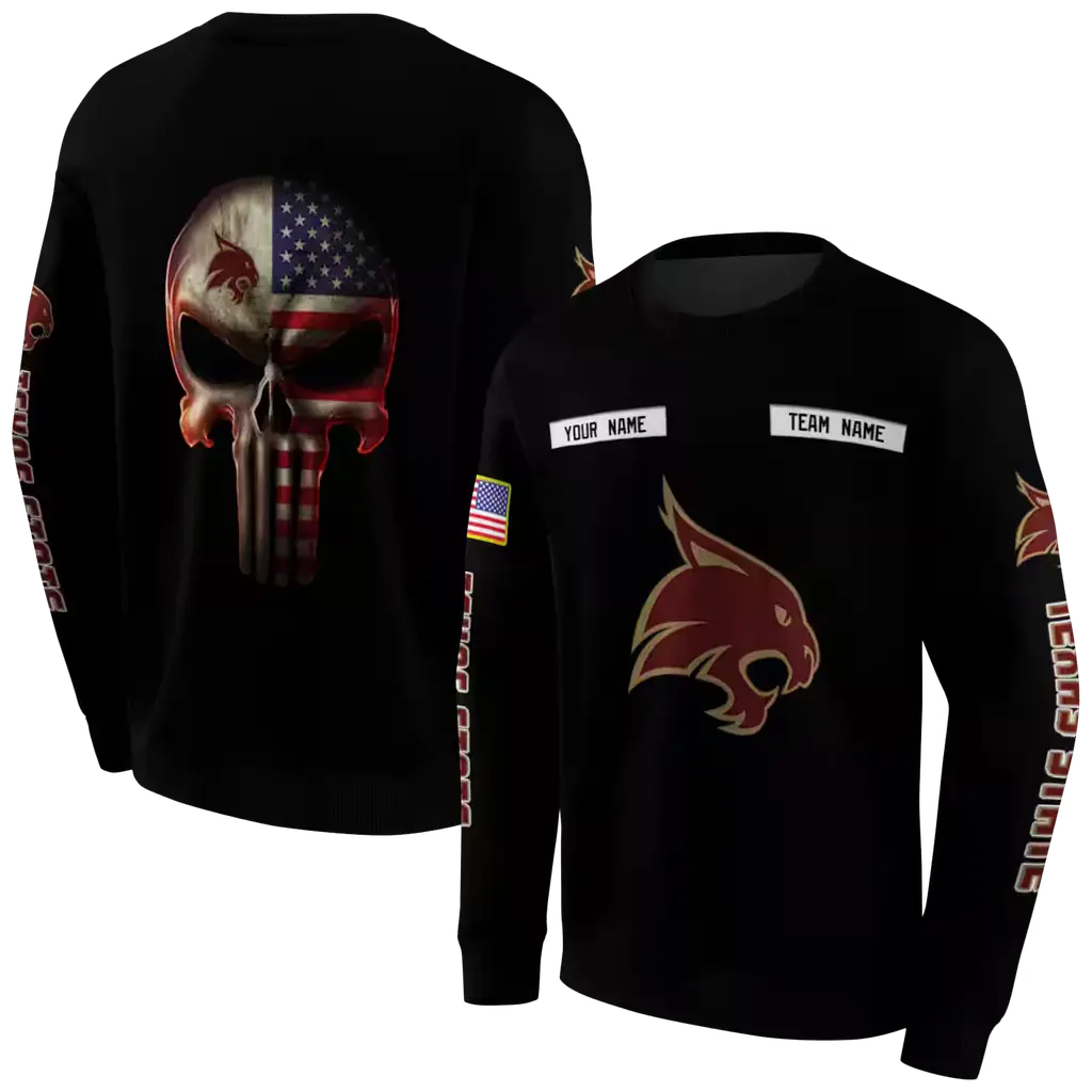 custom texas state bobcats punisher skull black hoodie premium grade custom texas state bobcats punisher skull black hoodie premium grade
