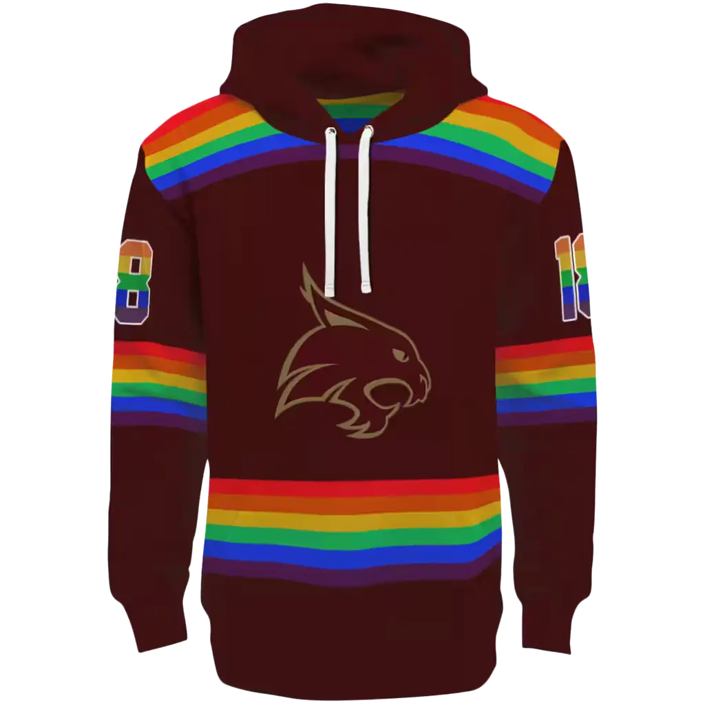 custom texas state bobcats rainbow stripes maroon hoodie best selling custom texas state bobcats rainbow stripes maroon hoodie best selling