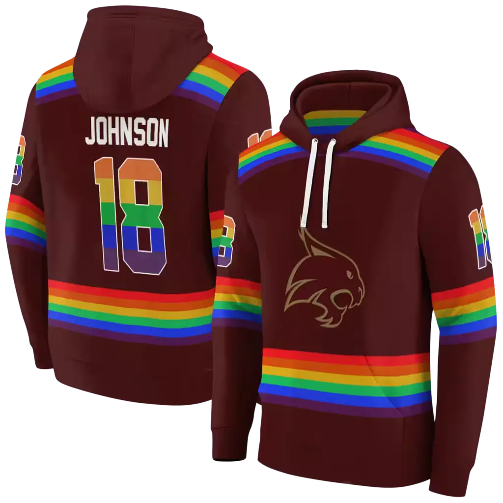 custom texas state bobcats rainbow stripes maroon hoodie fashion forward custom texas state bobcats rainbow stripes maroon hoodie fashion forward