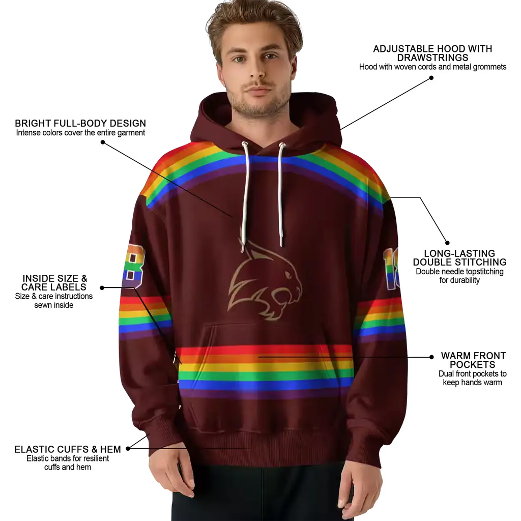 custom texas state bobcats rainbow stripes maroon hoodie latest model custom texas state bobcats rainbow stripes maroon hoodie latest model