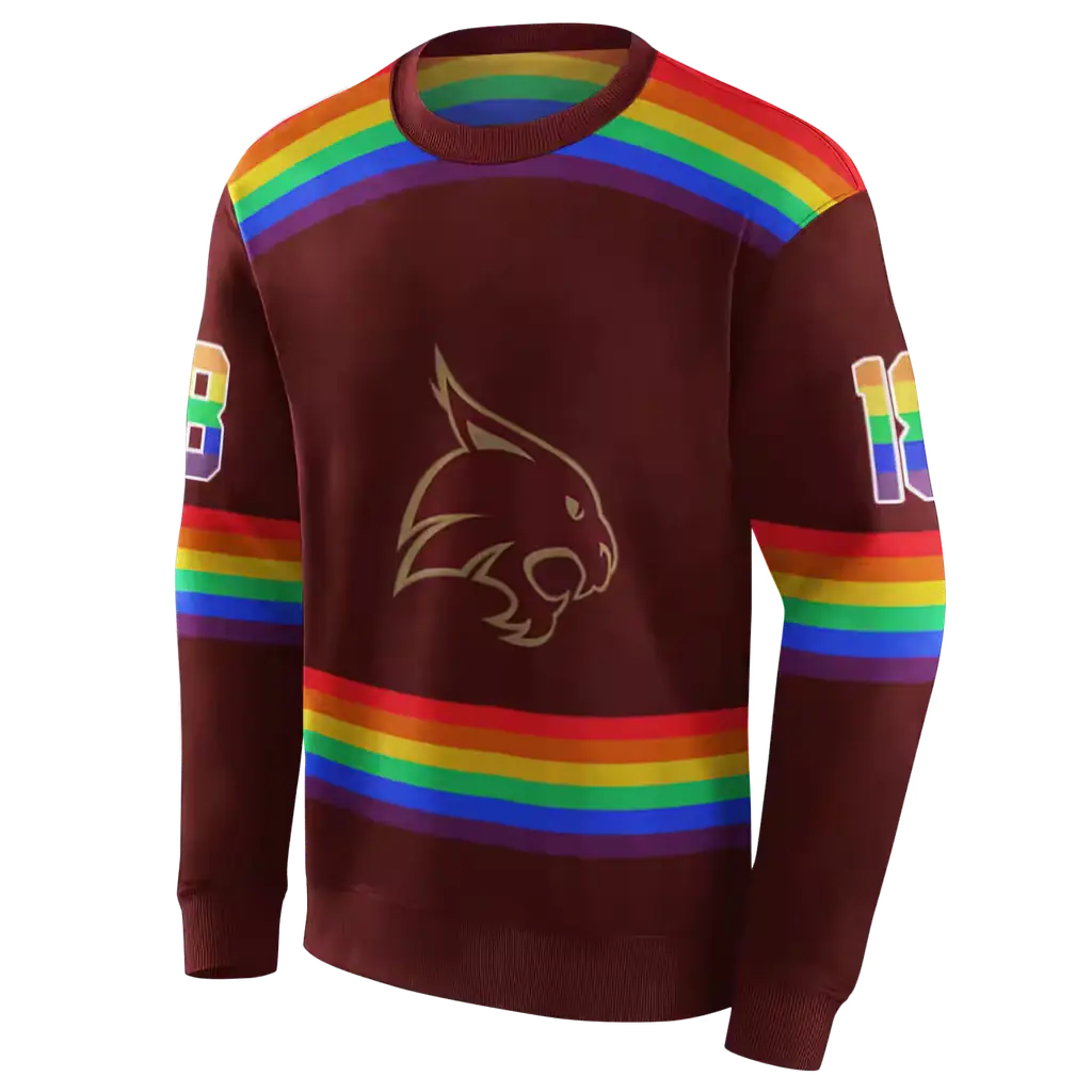 custom texas state bobcats rainbow stripes maroon hoodie new arrival custom texas state bobcats rainbow stripes maroon hoodie new arrival