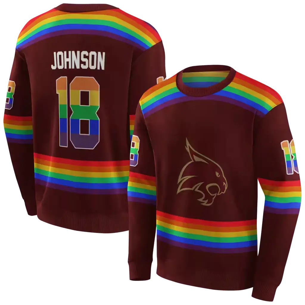 custom texas state bobcats rainbow stripes maroon hoodie premium grade custom texas state bobcats rainbow stripes maroon hoodie premium grade